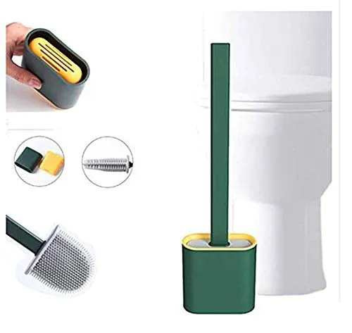 1410 Silicone Toilet Brush with Holder Stand  for Bathroom Cleaning