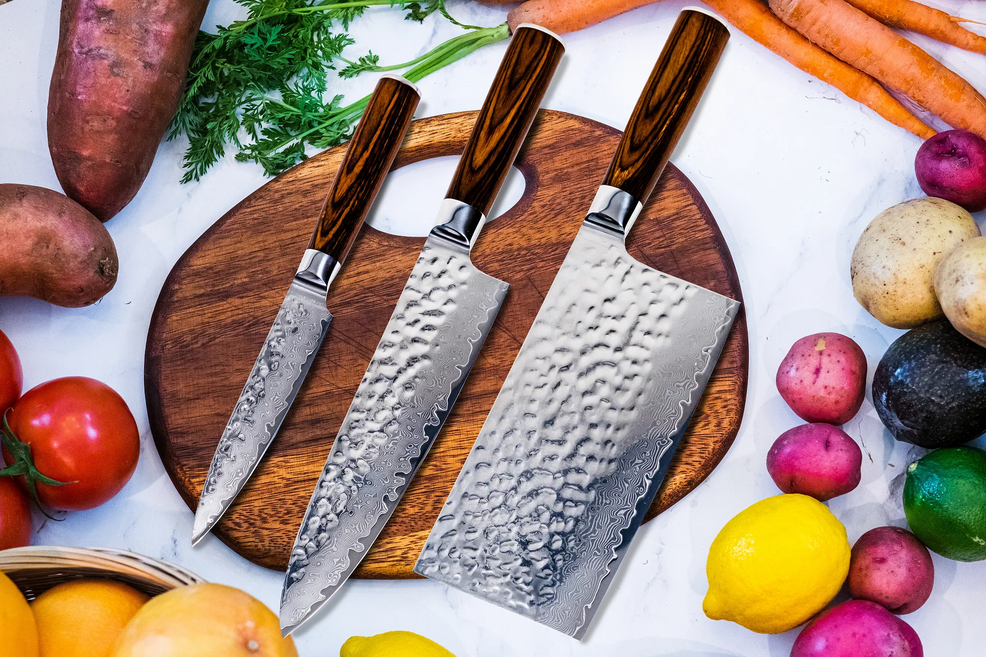 3 Piece Damascus Kitchen Knife Set