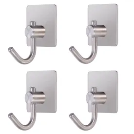 4pcs Self Adhesive Hook Stainless Steel Heavy Duty Coat Towel Hook for Bathroom Kitchen Toilet