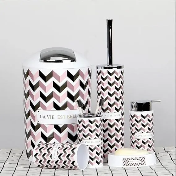 6 PCs Bath Accessory Set-ZigZag White With Lid