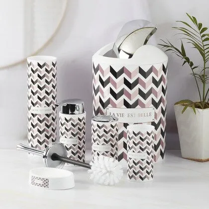 6 PCs Bath Accessory Set-ZigZag White With Lid