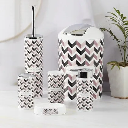 6 PCs Bath Accessory Set-ZigZag White With Lid