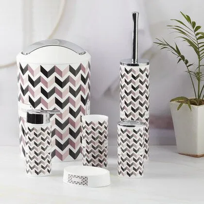 6 PCs Bath Accessory Set-ZigZag White With Lid