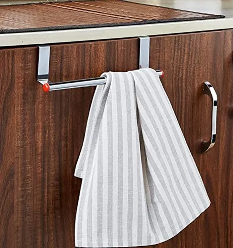 Amiraj Stainless Steel Towel Holder Cabinet Hanger Over Door Kitchen Hook Drawer Storage/Towel Bar (Small, 23 cm) (Pack of 1)