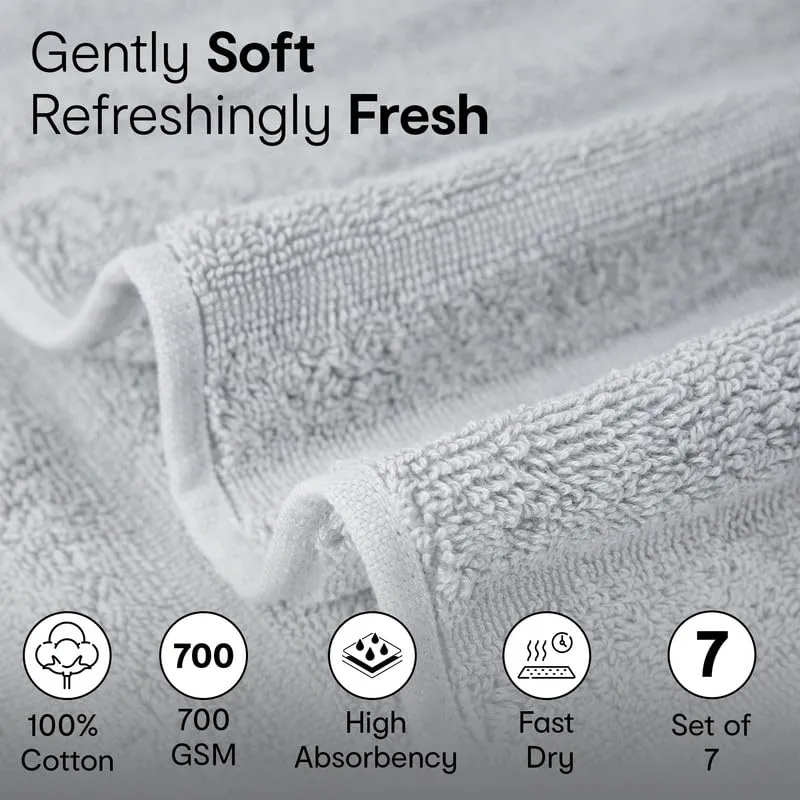 Anko Australia 100% Cotton 700 GSM Ribbed Towel Set | 1 Bath Towel, 2 Hand Towels, 4 Face Towels | Super-Soft, Absorbent, Quick-Drying | Grey Cotton Towels for Bath, Travel & Gym |