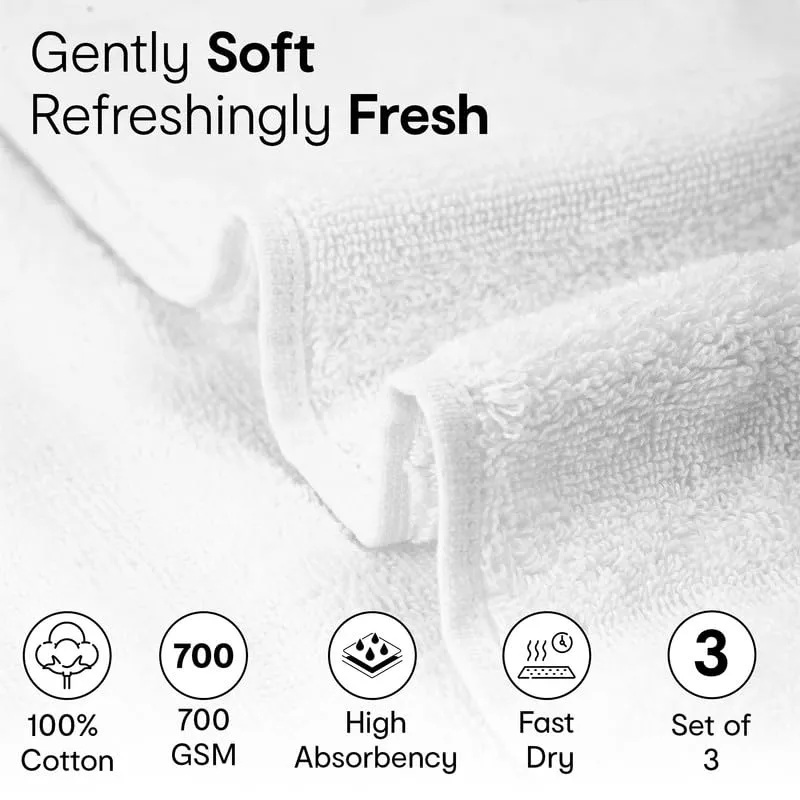 Anko Australia 100% Cotton 700 GSM Ribbed Towel Set | 1 Bath Towel, 2 Hand Towels | Super-Soft, Absorbent, Quick-Drying | White Cotton Towels for Bath, Travel & Gym | 135x68cm & 60x40cm