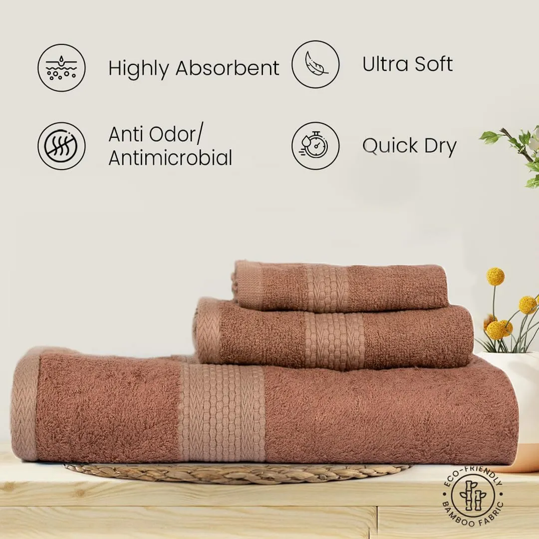 BePlush 3 Piece Towels Set | Ultra Soft, Highly Absorbent, Anti Bacterial (Bath Towel, Hand Towel and Face Towel) Perfect as a Diwali/House Warming/wedding (Gift Box : Rust)