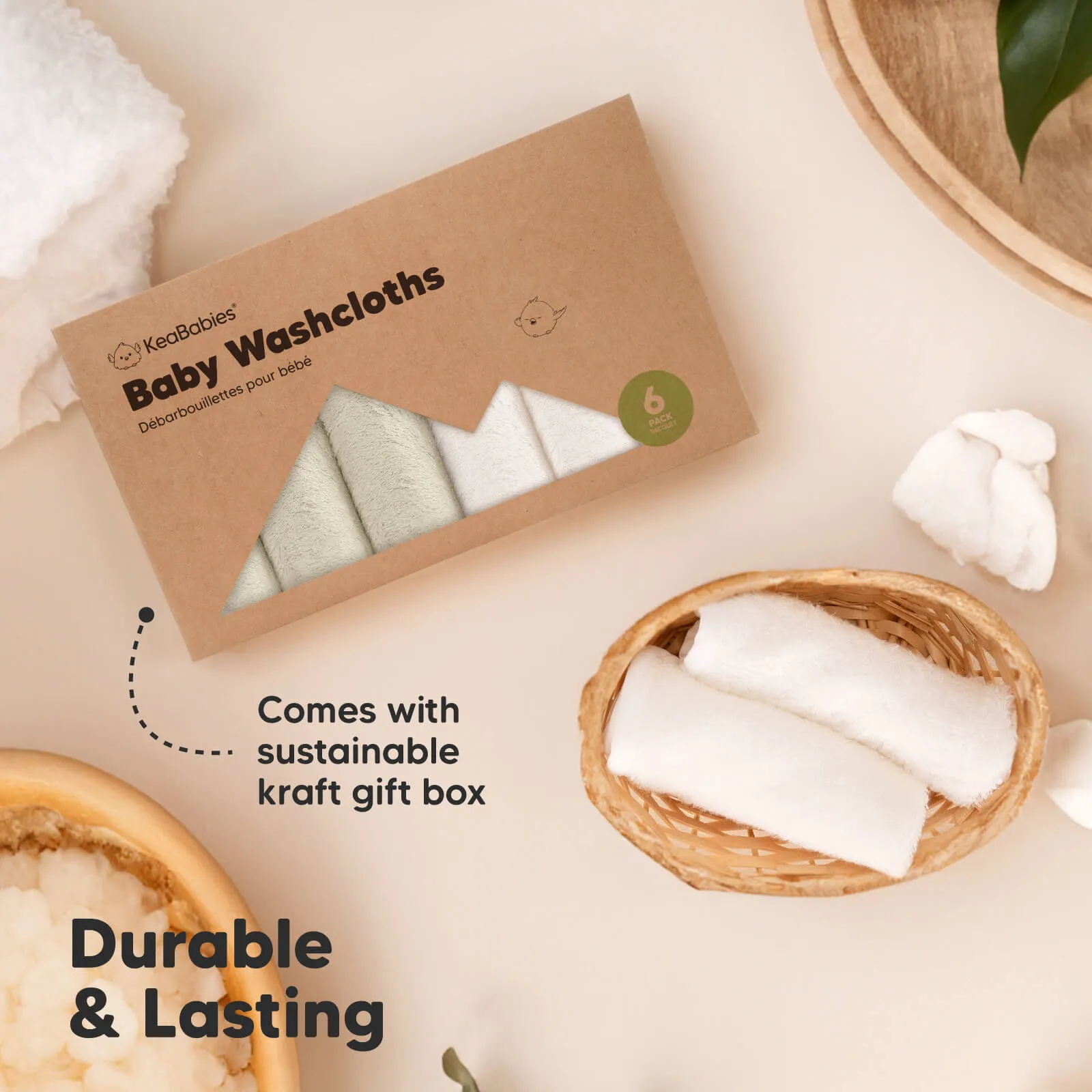 Deluxe Baby Washcloths (White/Stone)