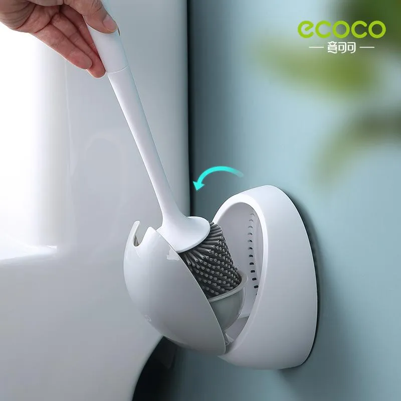 Ecoco Silicone Water Drop Toilet Brush Holder Set Wall-Mounted Cleaning Brush Tool