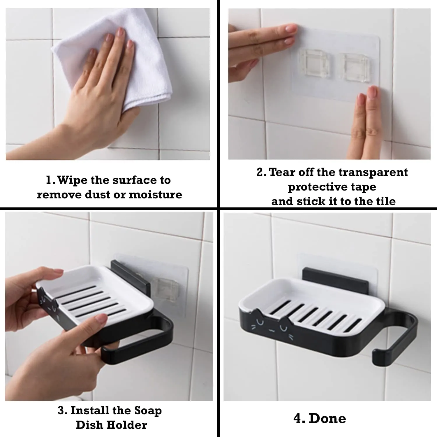 HOKIPO Magic Sticker Series Self Adhesive Wall Mounted Soap Stands for Bathroom | No Drilling Soap Holder Organizer Dish Rack, Plastic, Black, Pack of 1 (NEW-3979)