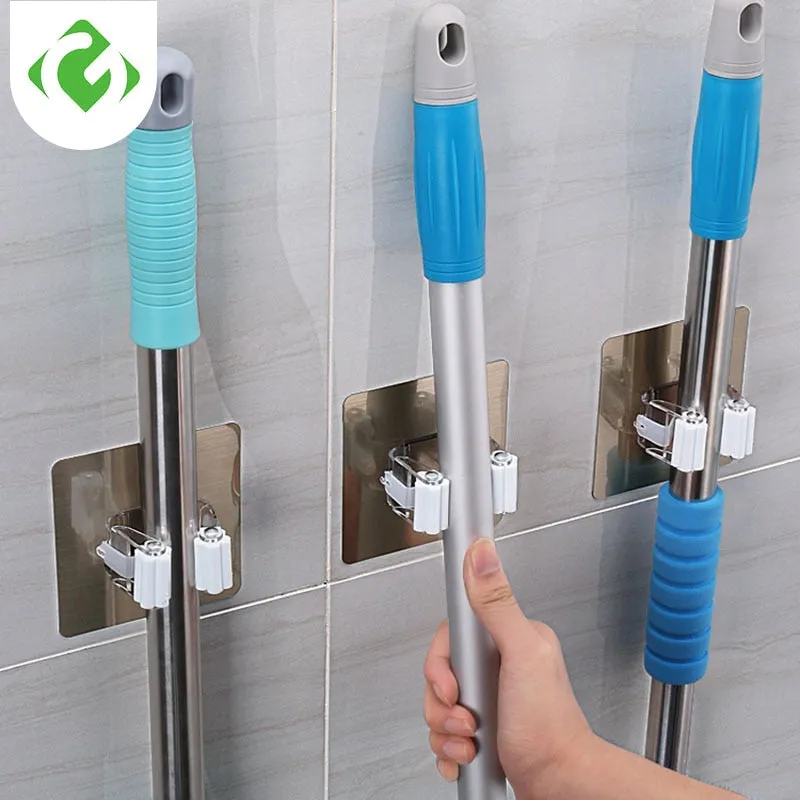 Holder RackBrush Broom Hanger Hook Kitchen bathroom Adhesive Multi-Purpose Hooks Wall Mounted Mop Organizer  Strong Hooks