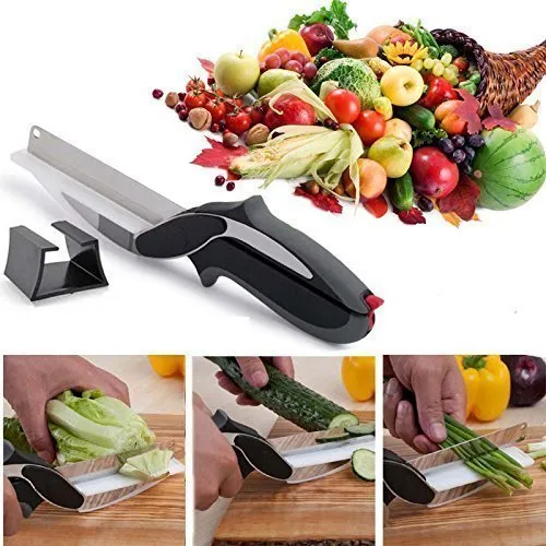 Ketsaal Clever Cutter 2 in 1 Food Chopper Vegetable & Fruit Cutter/Kitchen Scissors/Knife/Chopping/Cutting Board) Pack of 1