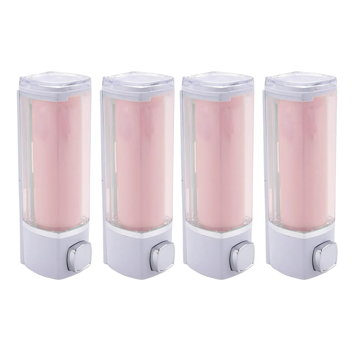 Kuber Industries Manual Shampoo & Soap Dispenser | Wall Mounted | Soap Dispenser for Kitchen & Bathroom | Refillable, Lightweight & Durable | Easy to Clean |Pink- 250 ml (Pack of 4)