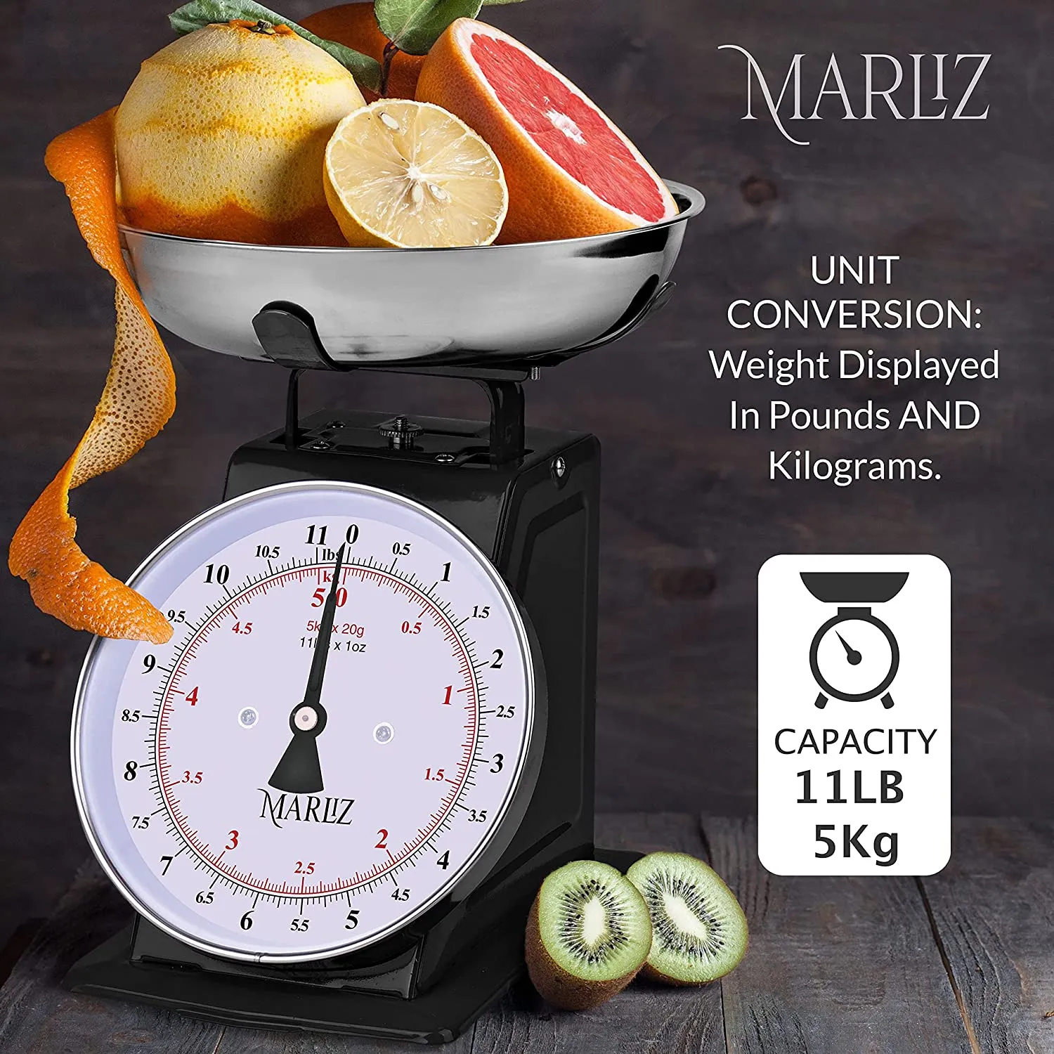 MARLIZ Kitchen Black Scale 11Lb 5Kg with 2 Bowls