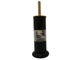 Matte Black Bamboo Toilet Brush with Modern Holder