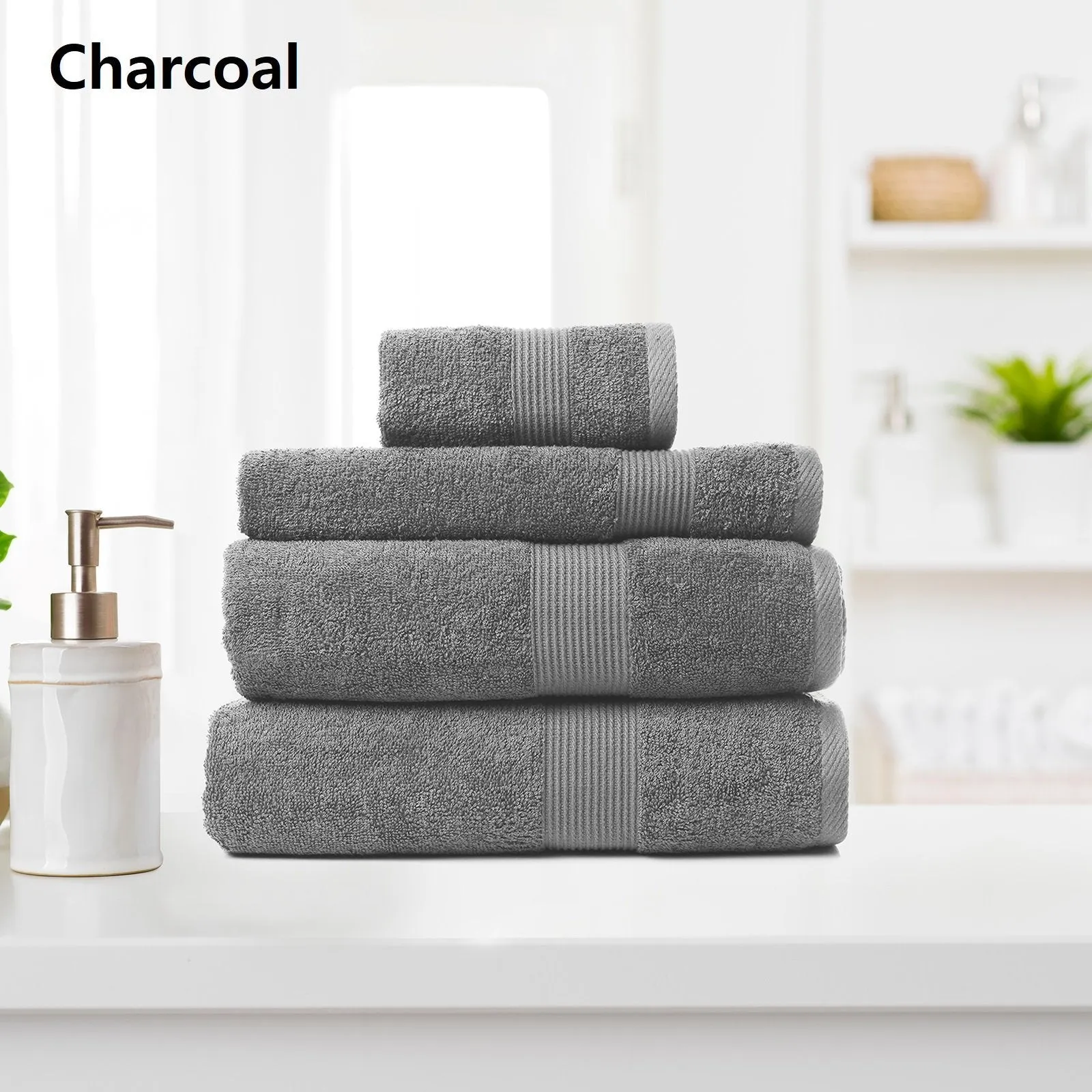 Royal Comfort 4 Piece Cotton Bamboo Towel Set 450GSM Luxurious Absorbent Plush Charcoal