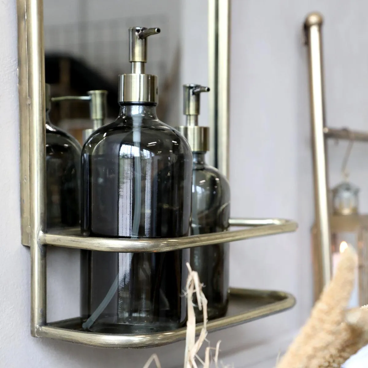 Smoke Glass Bottle Soap Dispenser   Brass Pump