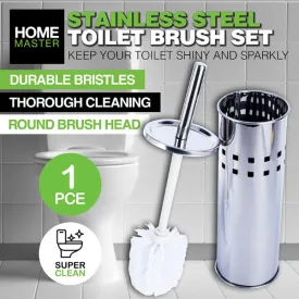 Stainless Steel Toilet Brush Set With Holder - 34cm x 9.5cm