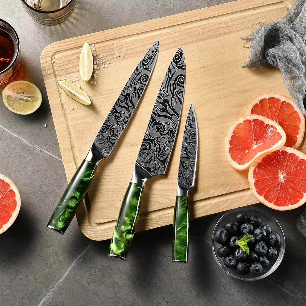 Tengoku 8-Piece Chef Knife Set, Green