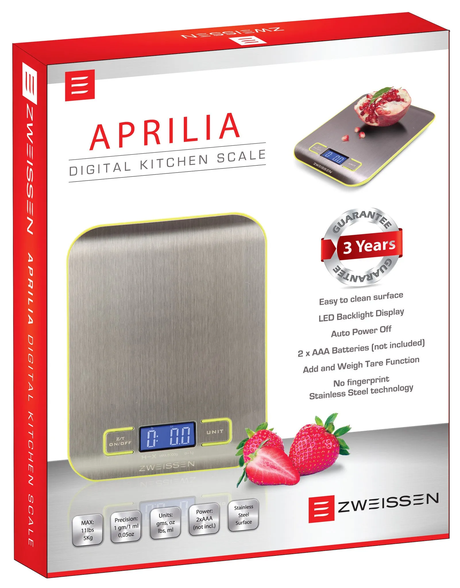 ZWEISSEN Digital Scale: Aprilia - Green, 11lb capacity