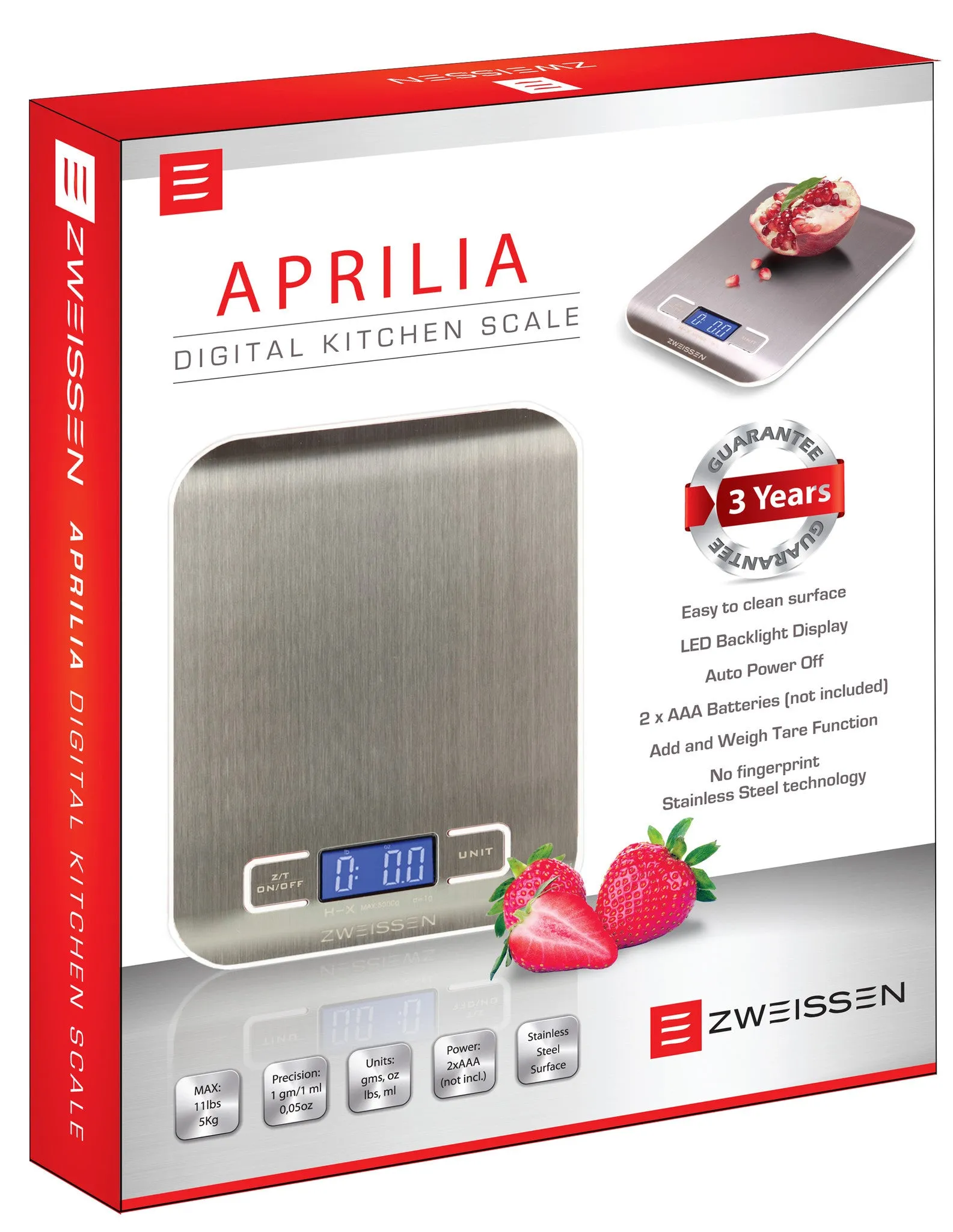 ZWEISSEN Digital Scale: Aprilia - White, 11lb capacity